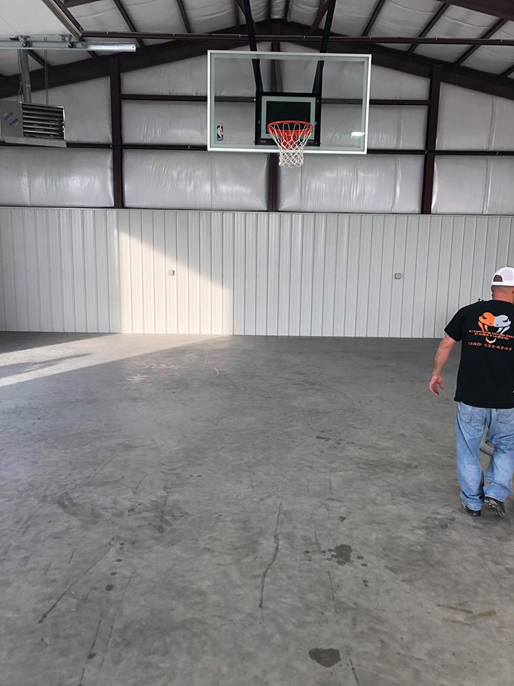Commercial basketball floor before repair